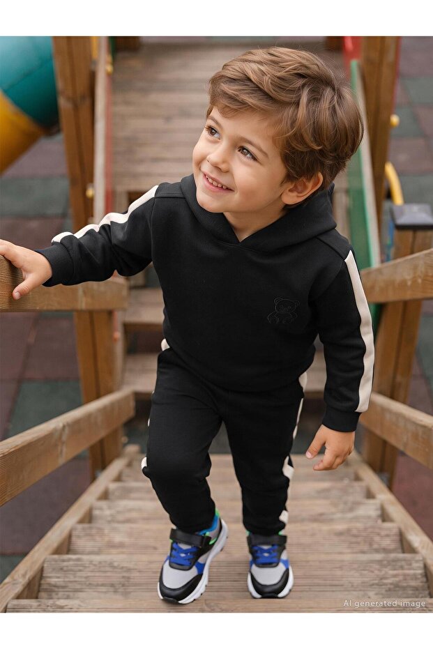 Boy's Tracksuit Set | Pike Long Sleeve Judge Collar | School Nursery and Daily Use - Black