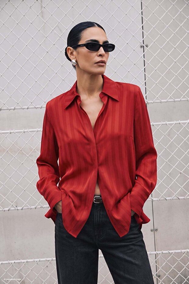 Stripe Patterned Shirt - Red