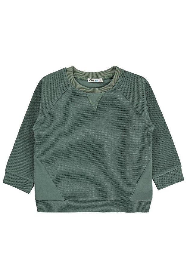 Civil Boy's Patchwork Sweatshirt | Selanik Long Sleeve Crew Neck | School Nursery and Daily Use - Khaki