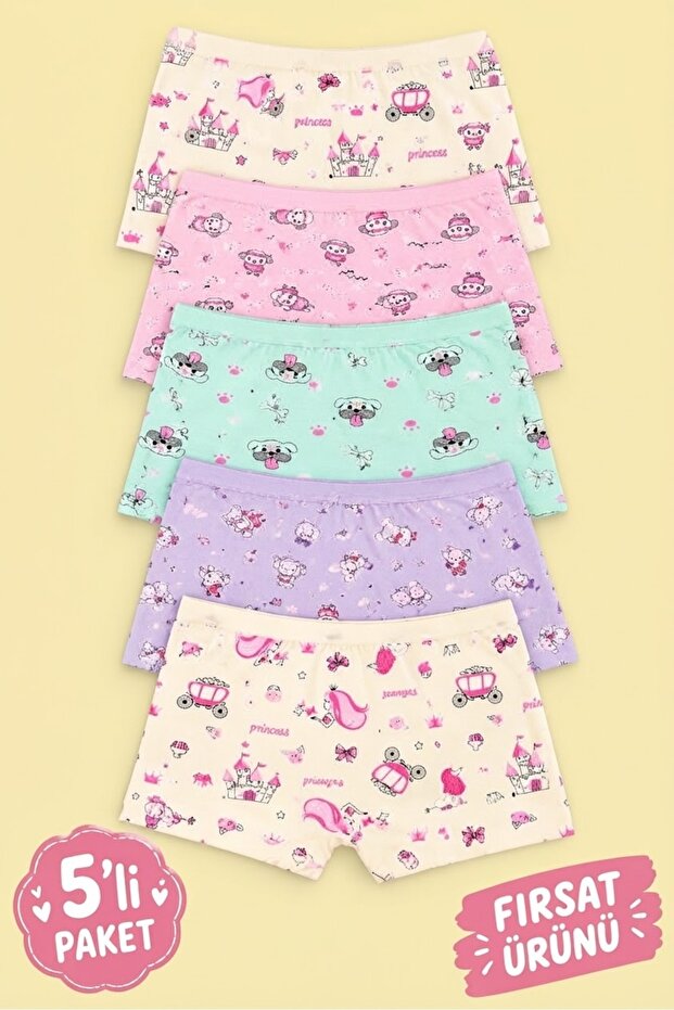 Girls' Lycra Mixed Patterned Cotton Boxer Briefs 5-Pack