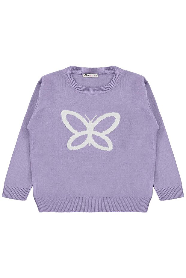 Butterfly Patterned Sweater for 2-5 Years Old - Lilac