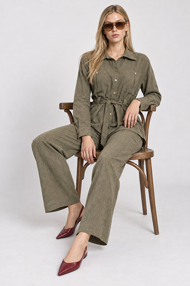Belted Premium Selection Suede Modal Suit Lby0085 Khaki
