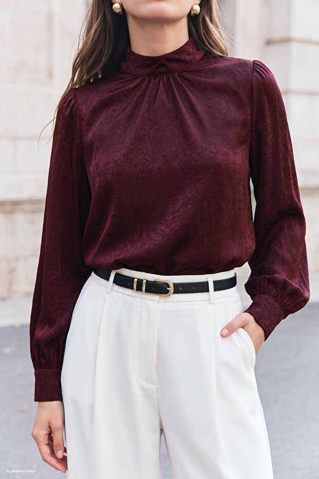 Long Sleeve Blouse - Burgundy