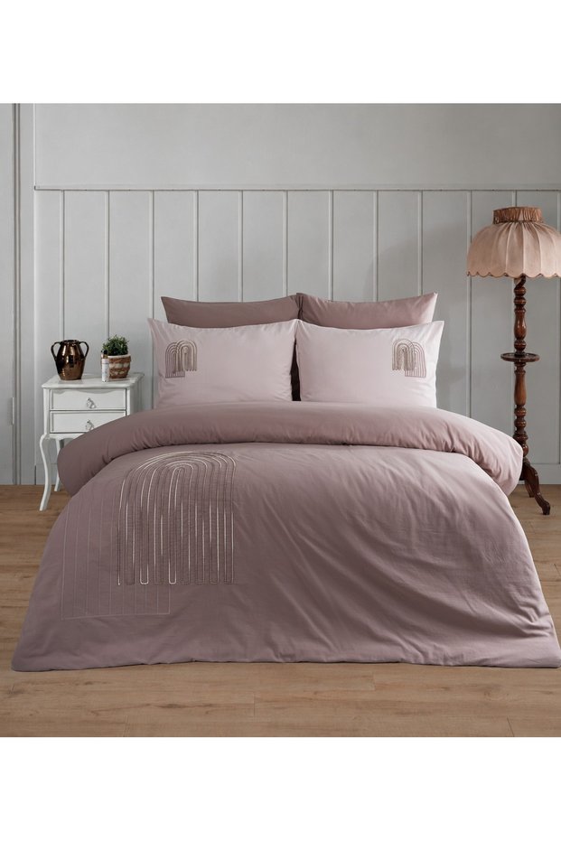Newhome Diamond Luna Rose Luxury Embroidered 100% Cotton Double Duvet Cover Set