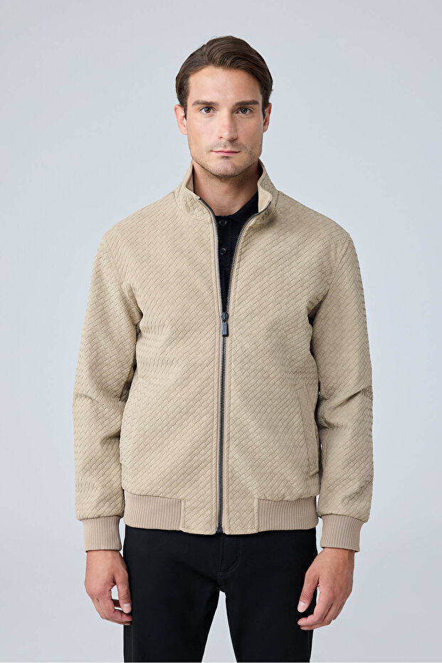 Men's Special Design Fabric Coat Jacket Beige 4345Dngr