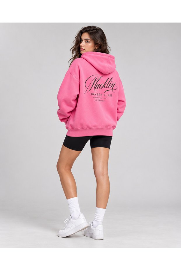Unisex Men's and Women's Owners Club Design Printed Oversize 3 Thread Hooded Sweatshirt