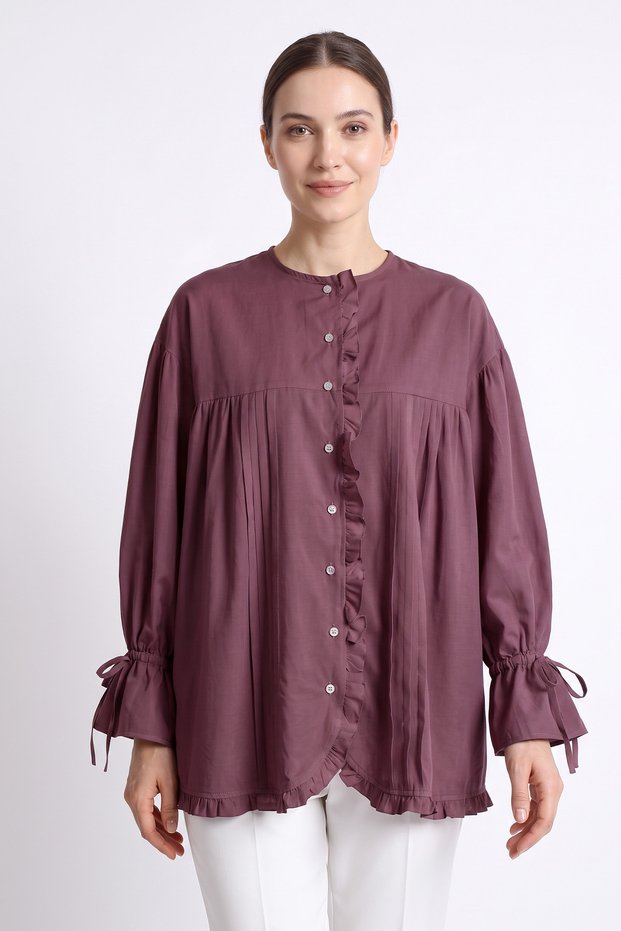 Ruffled sleeve shirt y0093 - purple