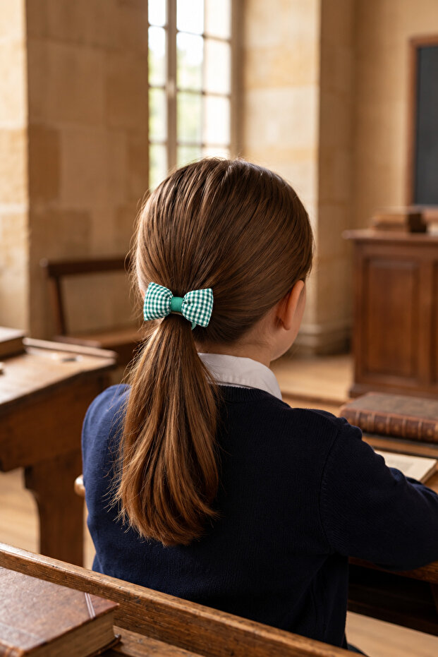 Gingham Fluffy Bow Rubber Buckle Green