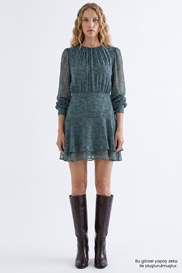 Crew Neck Lined Flared Regular Mini Dress