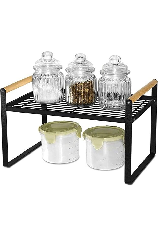 Expandable Countertop Organizer Shelf, Stackable Cabinet Storage Rack, Stainless Steel Kitchen Spice