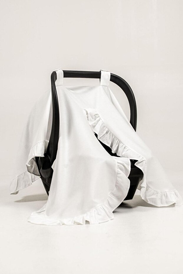 100% Cotton Satin Ruffled Stroller Cover and Sunshade