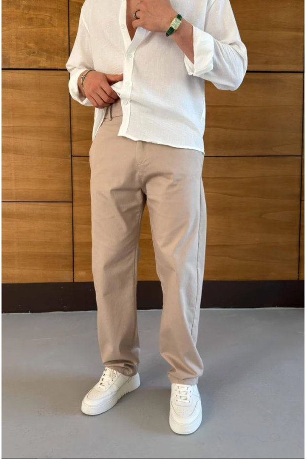 Textured Thin Gabardine Fabric Loose Fit Trousers