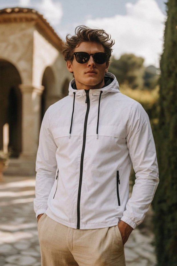 Men's Trend Casual Lined White Raincoat & Windbreaker