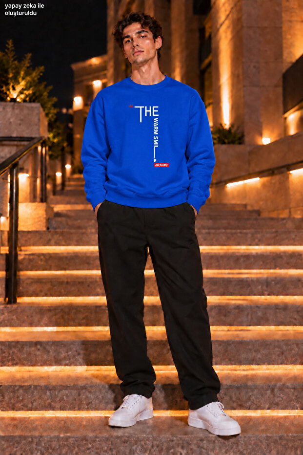 Men's the Warm Smile Written and Red Label Detailed Crew Neck Casual Regular Fit Sweatshirt