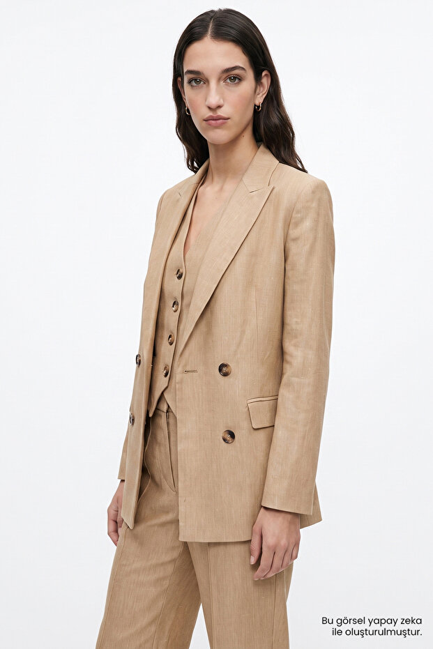 Linen Blend Padded Double-Breasted Regular Jacket