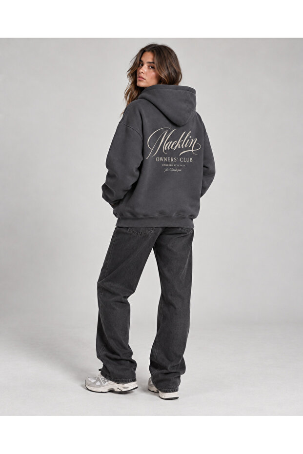 Unisex Men's and Women's Owners Club Design Printed Oversize 3 Thread Hooded Sweatshirt