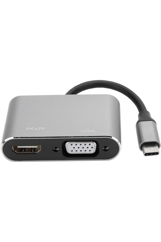 محول من النوع C، قاعدة توصيل ذكية مع منفذ HDMI/VGA للعمال، مناسبة لأجهزة العرض (رمادي)