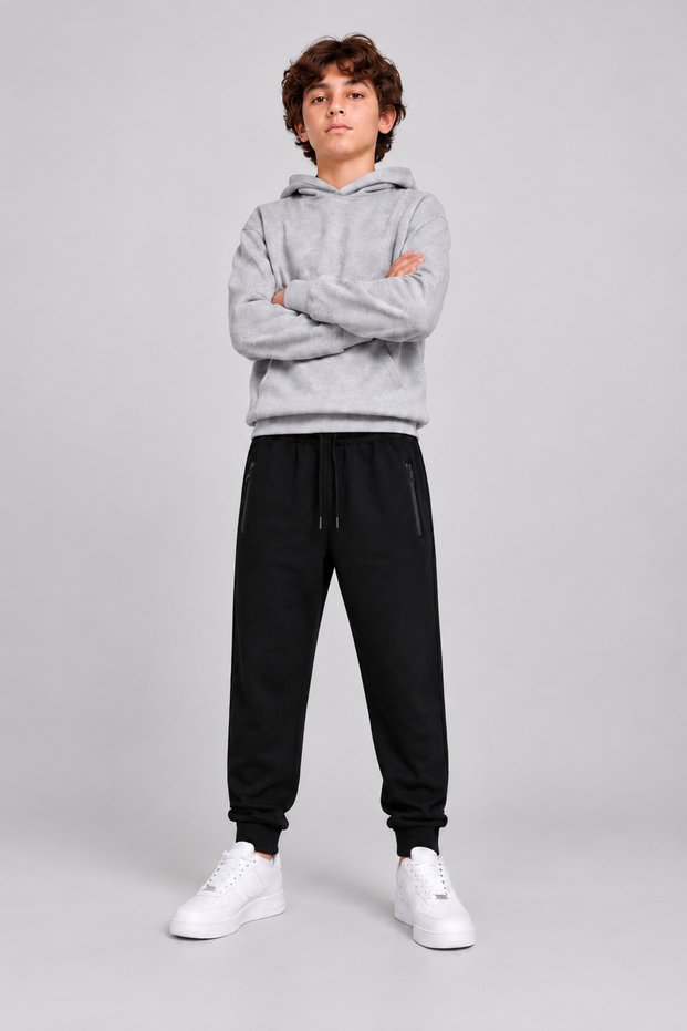 Boys and Girls Black-Navy Blue Jogger Sweatpants - Zipper Pockets, Elastic Waist and Cuffs School Season