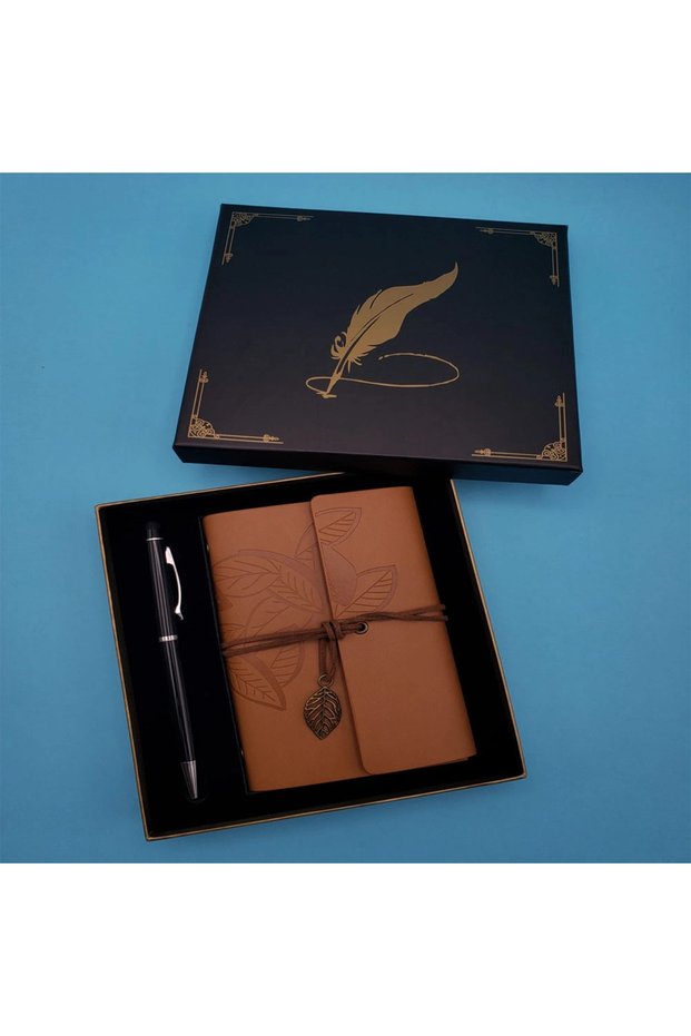 Tan Leather Notebook and Pen Set