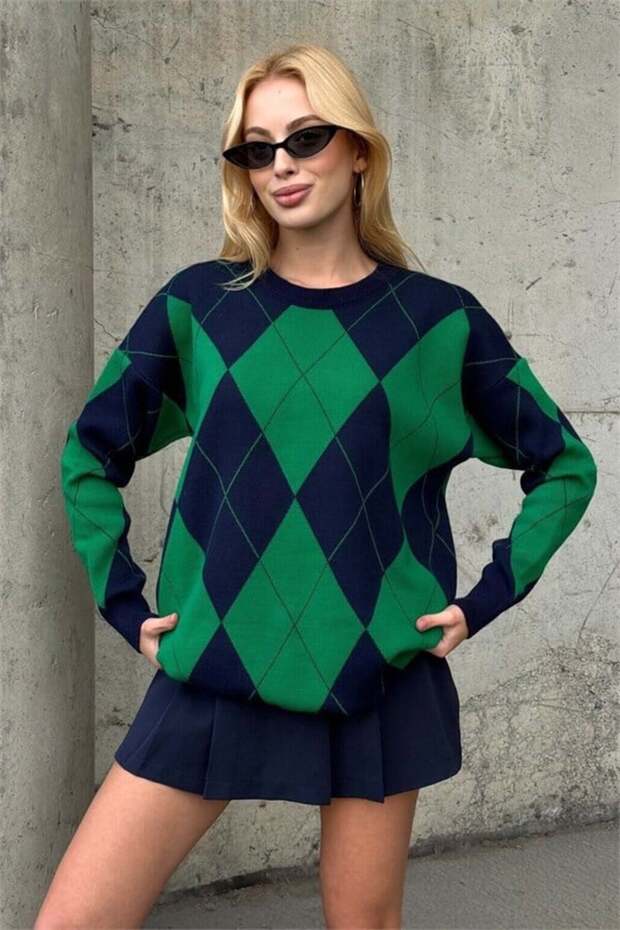 Green Navy Blue Baklava Knitwear Sweater