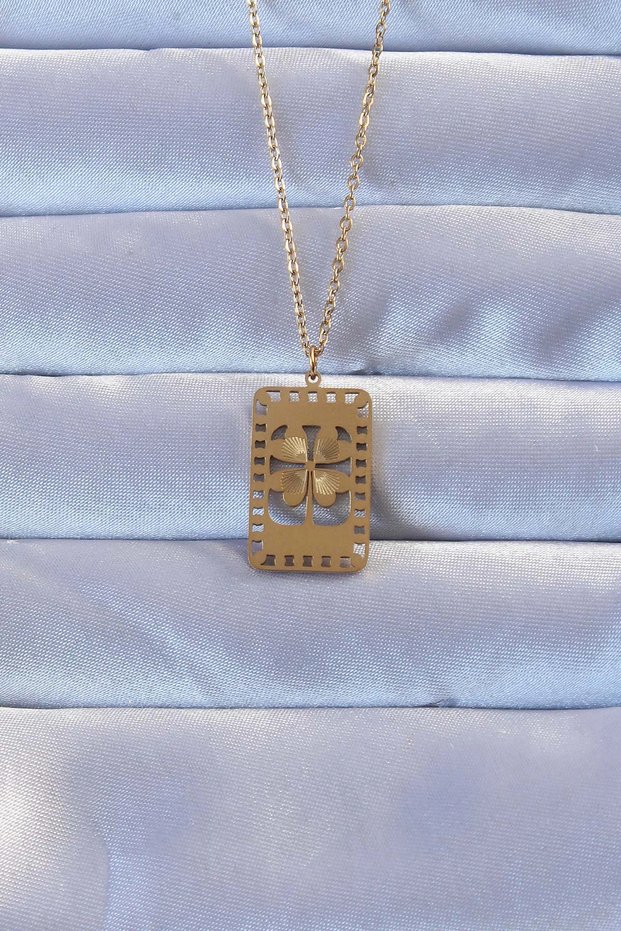 316L Color Engraved Clover Model Vintage Necklace Tj-Bko9267