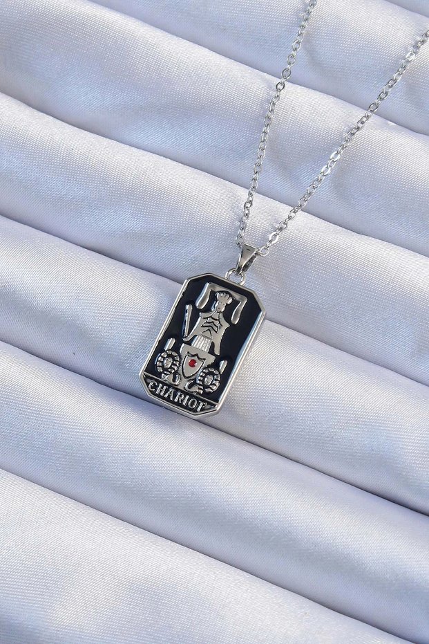 316L Steel Chain Silver Color Black Enamel Tarot Pendant Tj-Bko9246