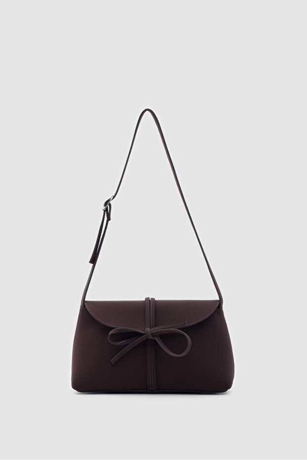 Mirelle bow suede shoulder bag - dark coffee