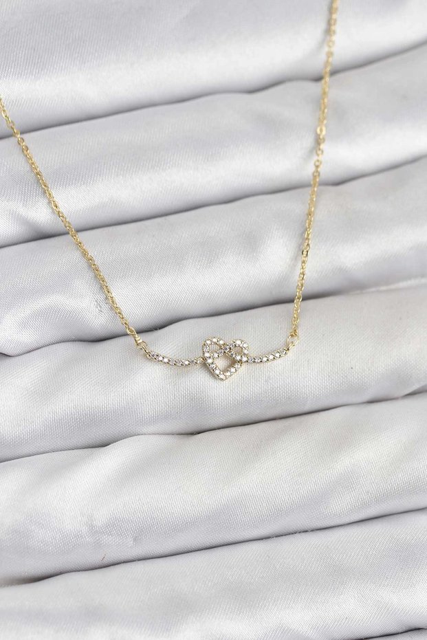 Brass Gold Color Knot Heart Model Women's Necklace Tj-Bko10807