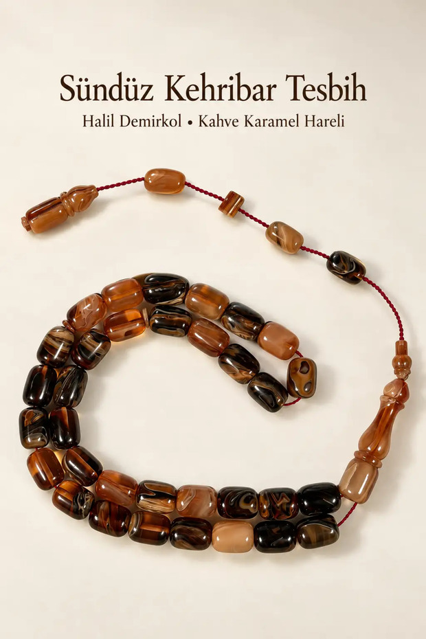Halil Demirkol Masterfully Crafted Sündüz Amber Prayer Beads – Brown Caramel Hareli
