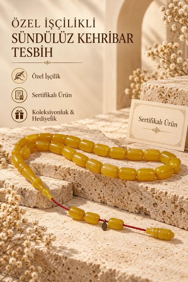Sündülüz Amber Prayer Beads with Special Craftsmanship – Certified – Yellow