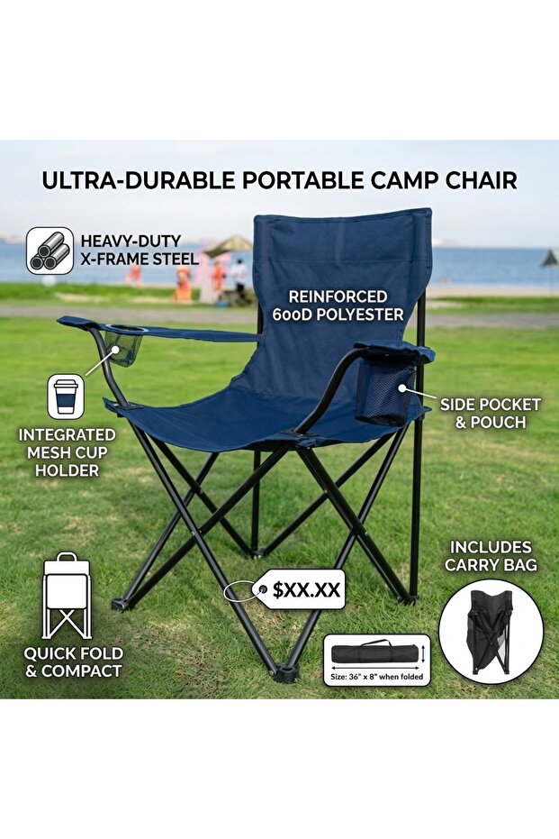 Portable Folding Camping Chair with Armrests & Cup Holder – Outdoor Picnic Chair