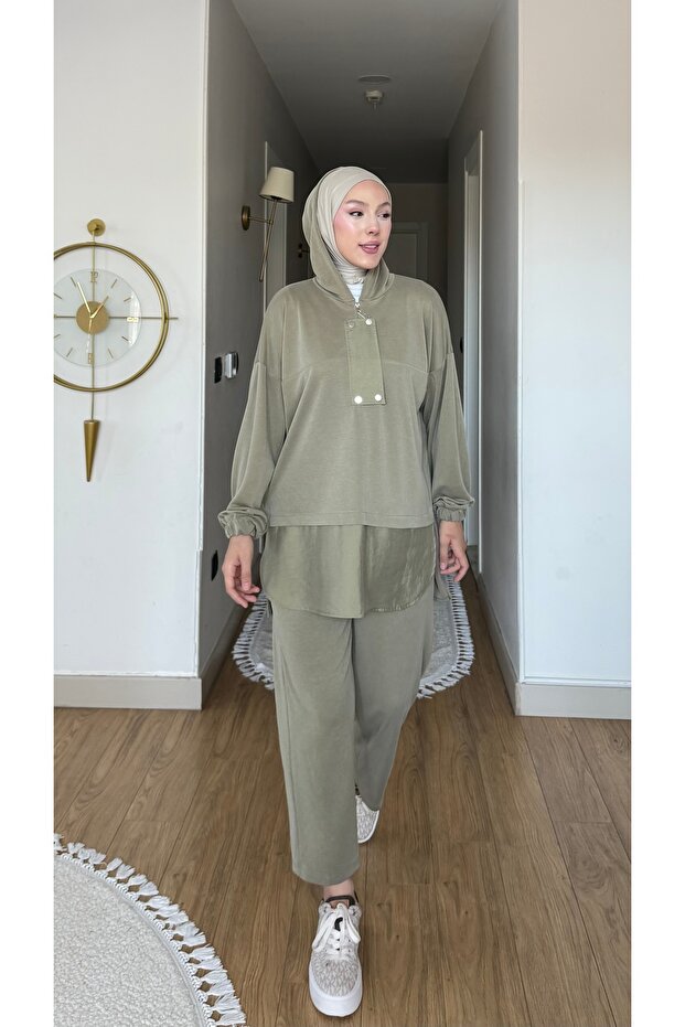 Molly Nelly Women's Comfortable Hooded Set with Front Pieces