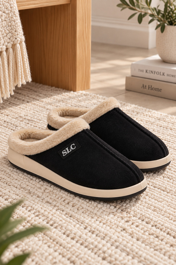 Slc K-1300 Soft Wool Winter Warm Women's House Slippers with Fur Inside