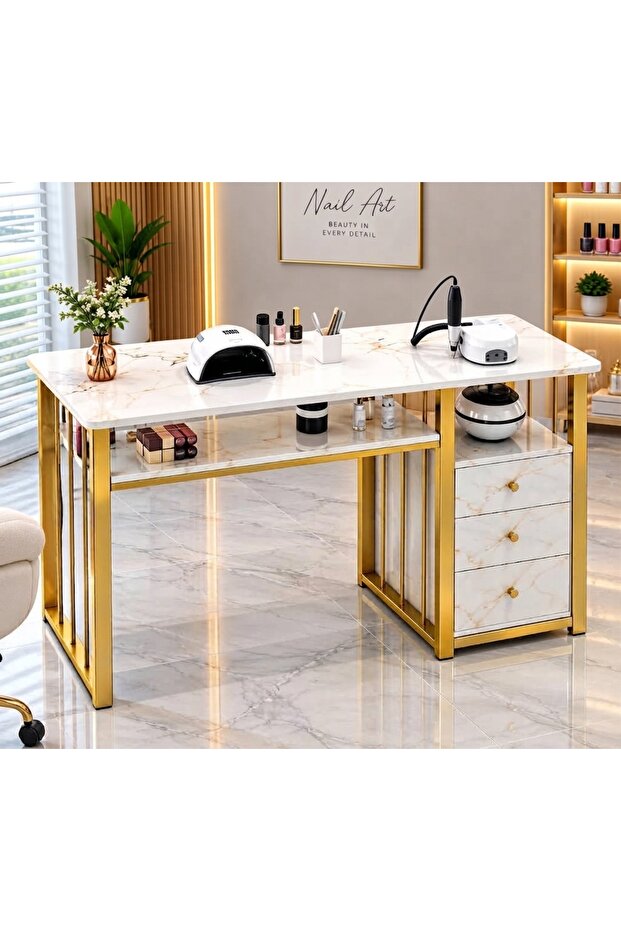 Modern Narrow Console Table And Portable Laptop Desk With Golden Frame