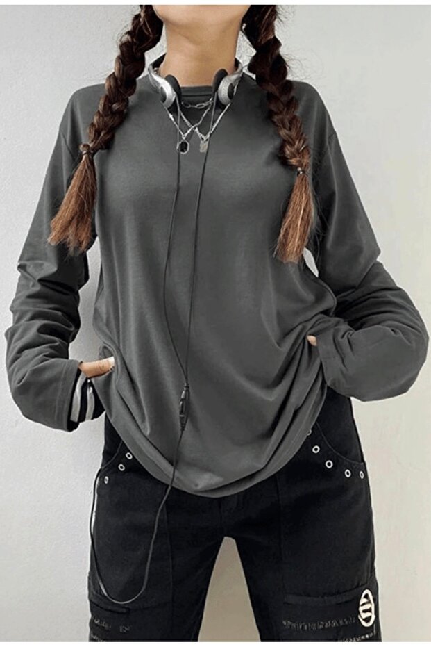 Thin Fabric Plain Smoked Oversize Unisex Sweatshirt