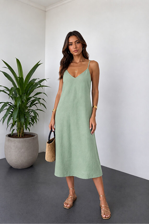 Women's Soft Modal V-Neck Thin Strap Casual Basic Long Dress