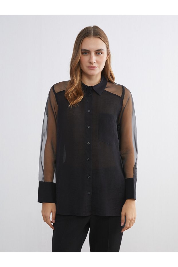Özmarka New Season Transparent Detailed Oversize Women's Shirt