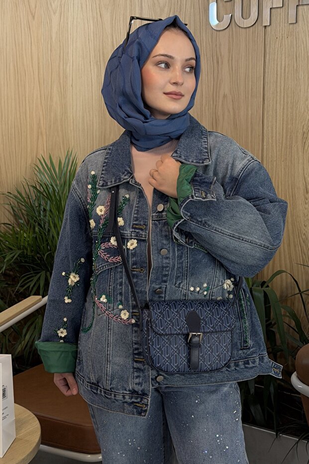 Bead Embroidered Denim Jacket