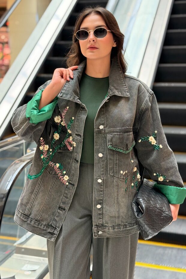Bead Embroidered Denim Jacket