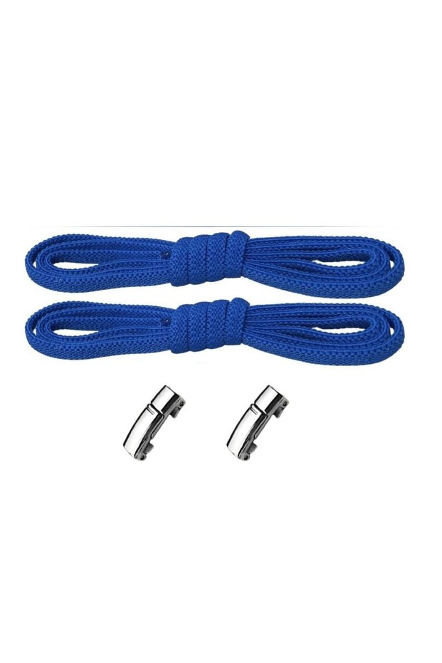Parlamentt Blue (Saks Blue) Lace-Up, Magnetic, Stainless Metal Buckle, Elastic, Practical, Snap-On Shoelaces, 1 Pair