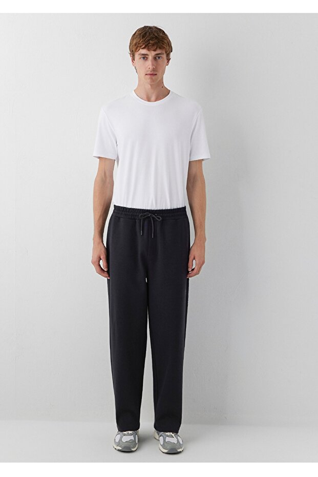 Black Normal Bel, Regular Straight, Flat Leg Men's Sweatpants.