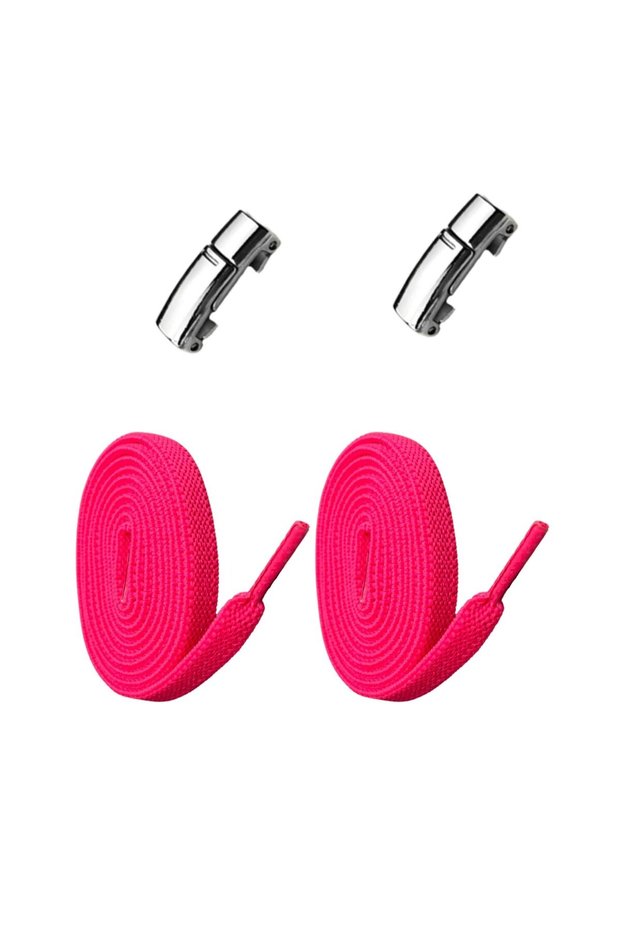 Fuchsia Lace-Up, Magnetic, Stainless Metal Buckle, Elastic, Practical, Snap-On Shoelaces, 1 Pair
