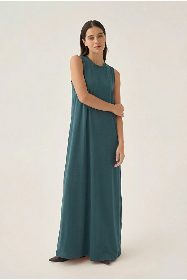 Cotton Crew Neck Stretch Fabric Sleeveless Undershirt Dress