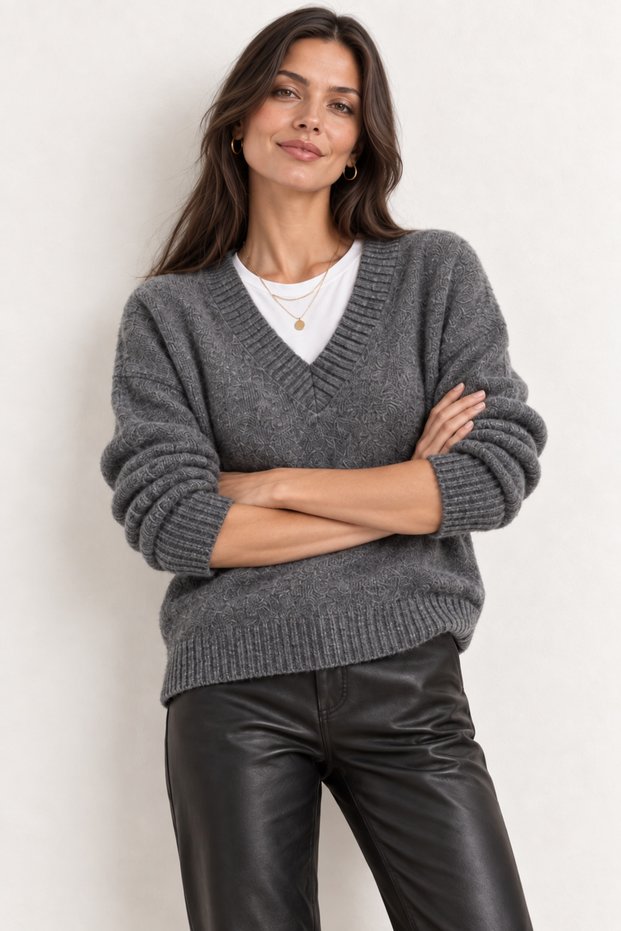 Essentials Anthracite Basic Wide Fit Soft Textured Knitwear Sweater