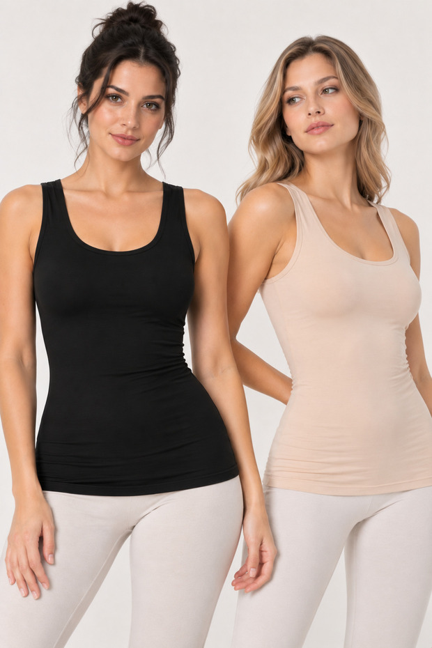 Women's 2-Piece Bamboo Elastane Wide Strap Basic Athlete Set Flexible Daily Underwear