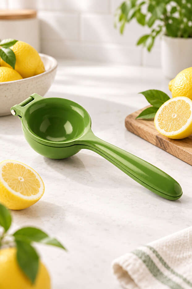 Green Manual Lemon Squeezer – Practical Citrus Juicer and Fruit Press with Ergonomic Handle