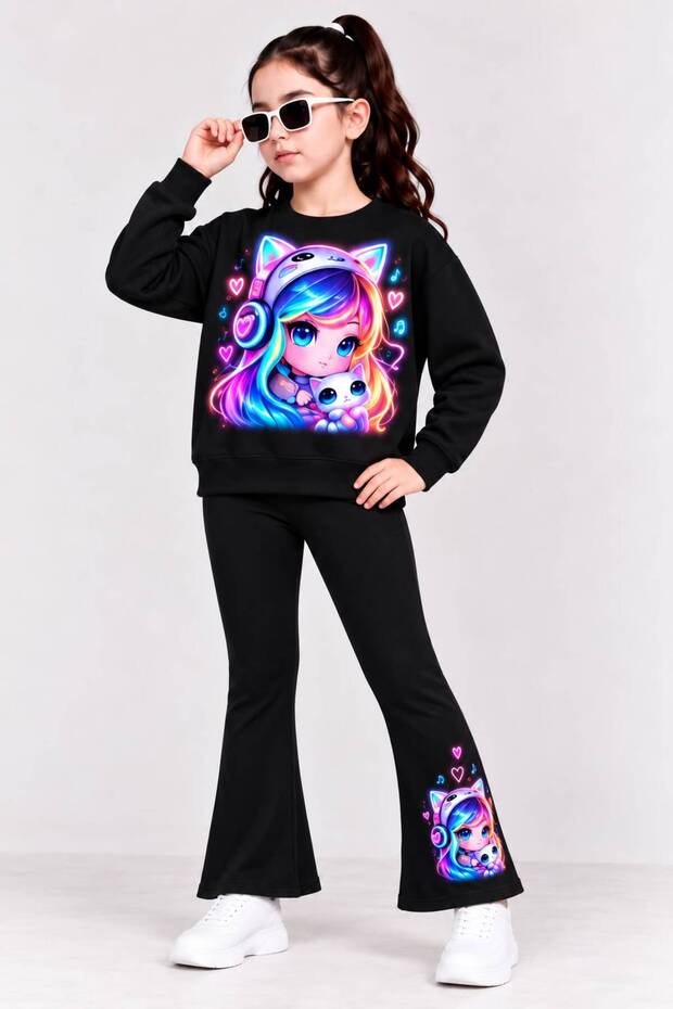 Girl's Printed Sweatshirt and Spanish-Cut Leggings Set 100% Cotton