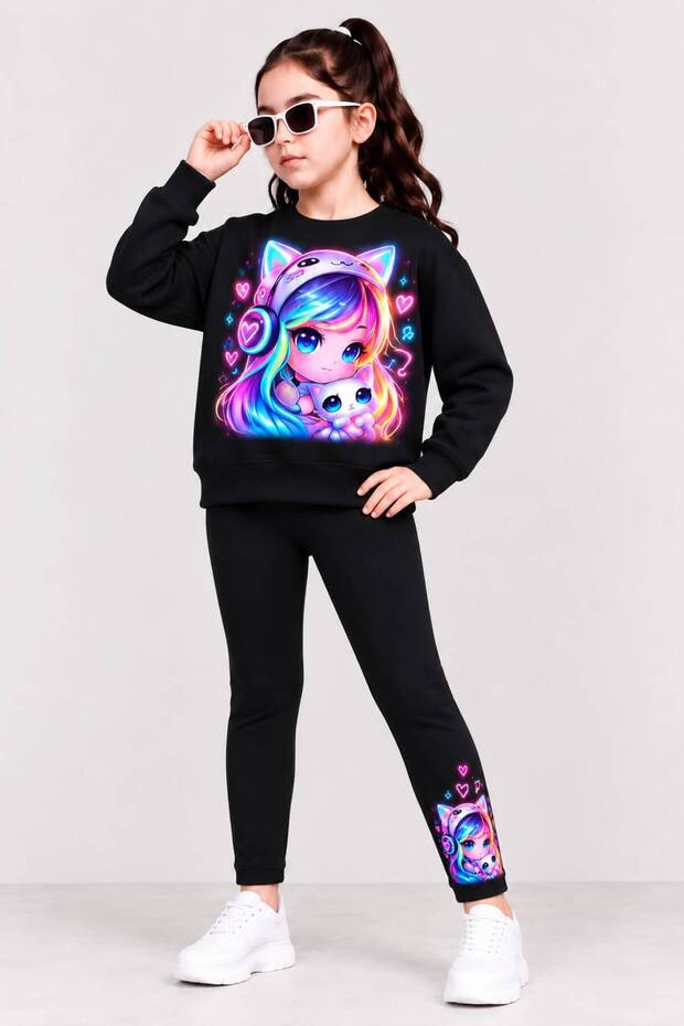 Girl's Sweatshirt Leggings Set Cotton Flexible Comfortable Fit