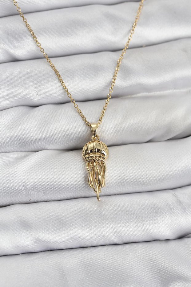 316L Steel Chain Gold Color Jellyfish Model Zircon Stone Women's Necklace - Tj-Bko10842