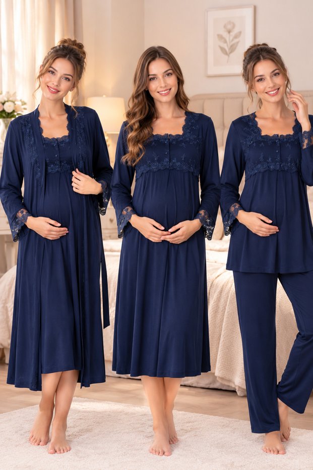 Cotton Breastfeeding Feature Maternity Pajamas Adjustable Waist Pajamas Nightgown Set 4 Pieces Effortt
